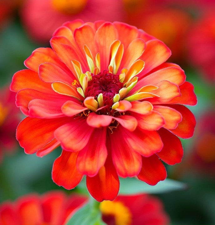 ZINNIA elegans 'Scarlet Flame' (Zinnia, Scarlet - Scarlet Flame)