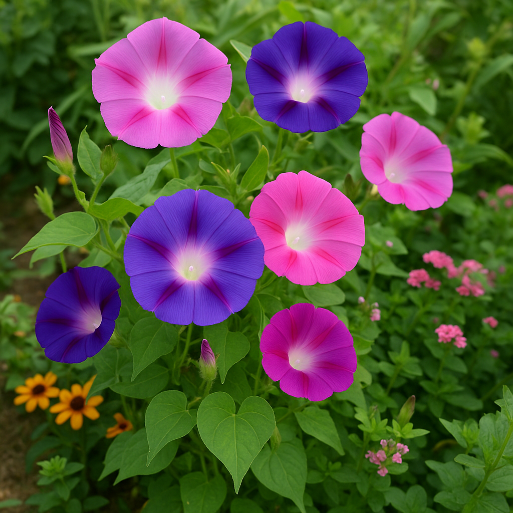 IPOMOEA purpurea, 'Tall Mix' (Morning Glory, Mixed Colors)