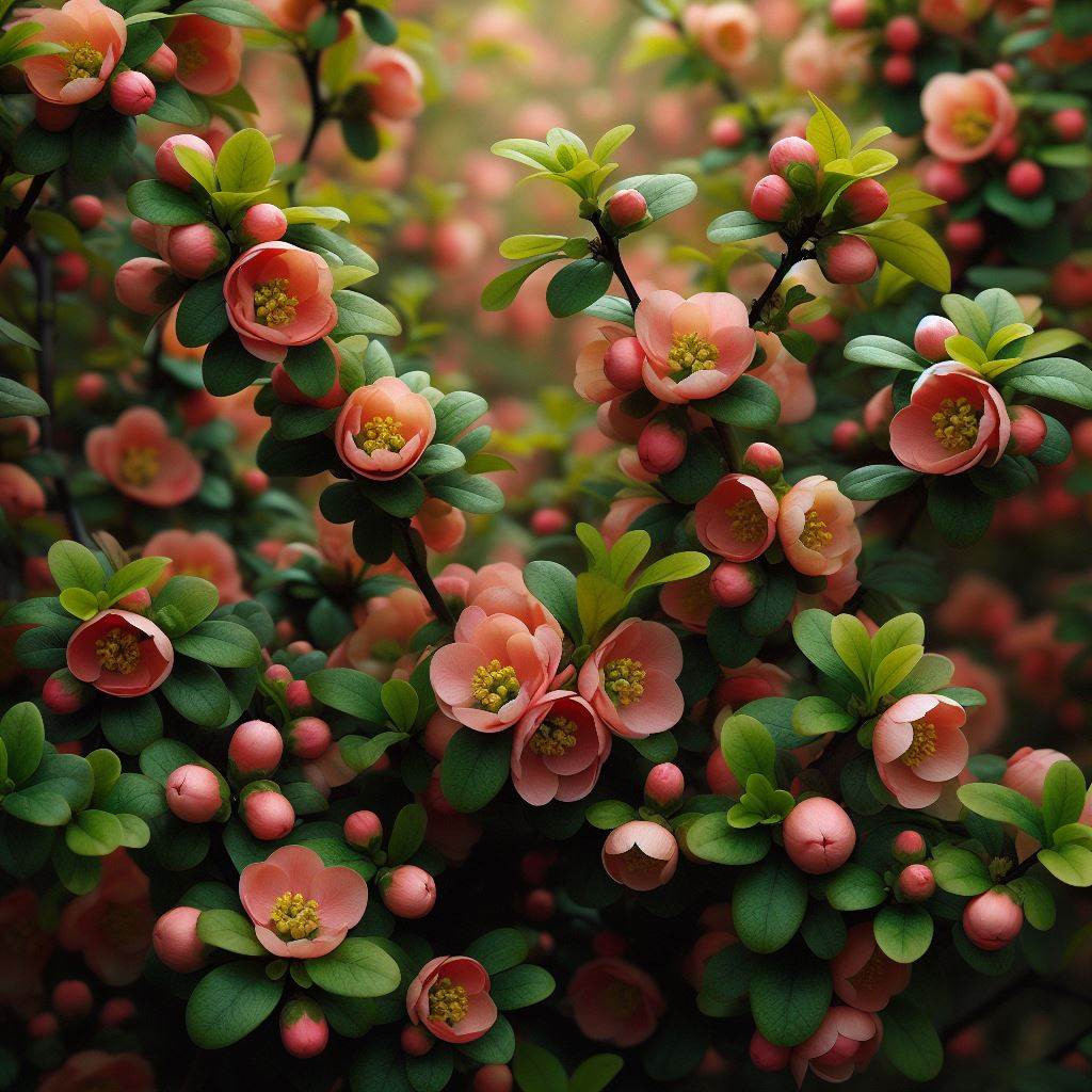 Chaenomeles japonica (Dwarf Flowering Quince, Dwarf Quince, Flowering Quince, Japanese Flowering Quince, Maule's Quince)