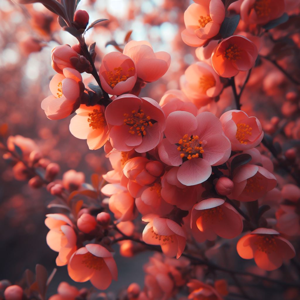 Chaenomeles japonica (Dwarf Flowering Quince, Dwarf Quince, Flowering Quince, Japanese Flowering Quince, Maule's Quince)